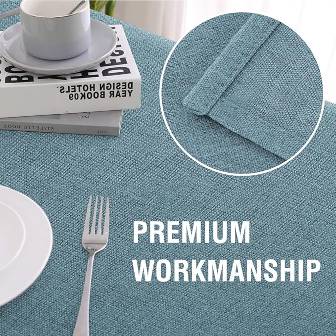 H.VERSAILTEX Linen Textured Tablecloth Round 70 inch Waterproof Decorative Table Cloth Spill-Proof Linen Look Cover for Party Table Extra Soft and Thick Fabric Wrinkle Free, Heather Stone Blue
