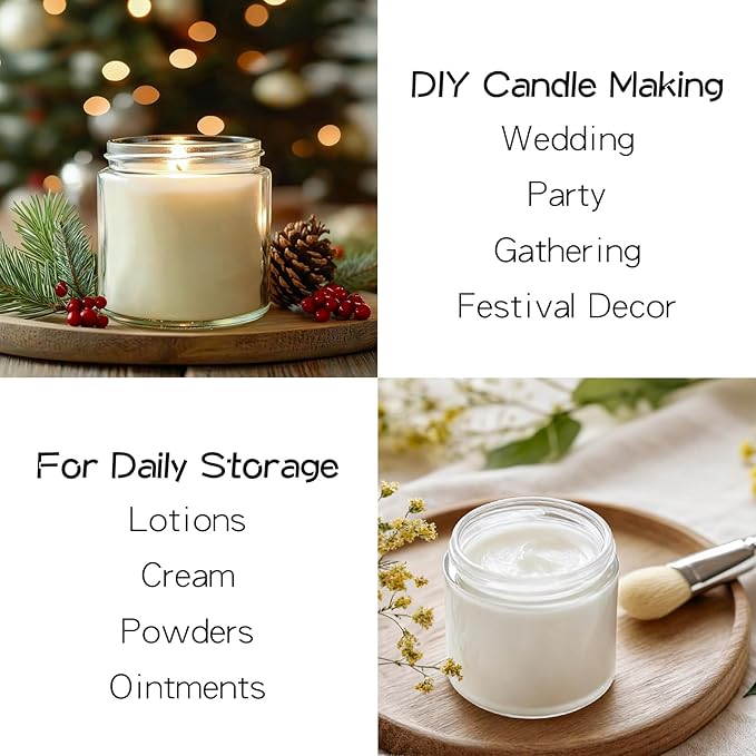 KEYWING 4 oz Clear Candle Jars with Lids, 24 PCS Glass Jars with Black Metal Lids, Round Candle Containers, Empty Jar for Candles Making, Powder, Liquid, Cream