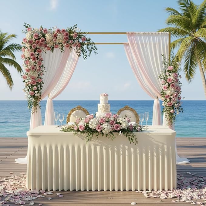 6 Pack Ivory Rectangle Tablecloth with Elastic Table Skirt – 6FT Fitted Spandex Table Cover, 72 Inch Wrinkle-Resistant & Stretchable for Wedding, Banquet, Party, Buffet, Restaurant