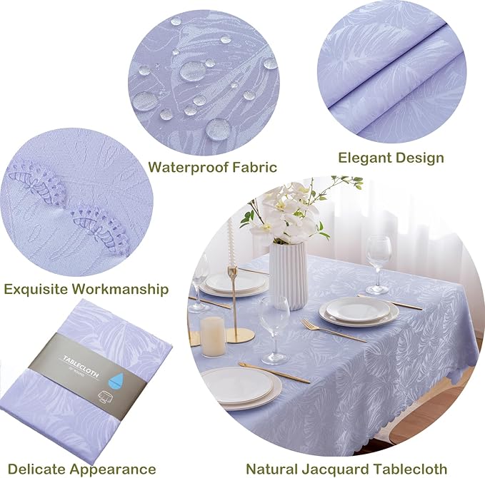 Rectangle Tablecloth Jacquard Purple Table Cloths Waterproof Washable Leaves Soft Woven Fabric Farmhouse Table Cover for Kitchen Dining Outdoor Birthday Party Banquet Decor (60x120In)