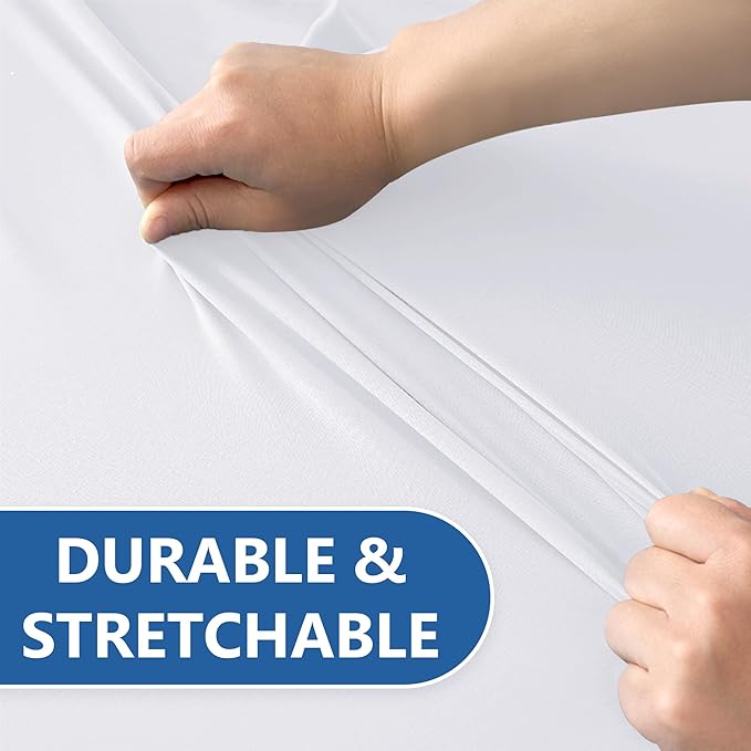 Spandex Table Cloths for 8 Foot Rectangle Tables-6 Pack Fitted Stretch White Table Covers-Elastic Folding Tablecloths for Party, Vendor Booth Display, Banquet Buffet Event, Craft Trade Show