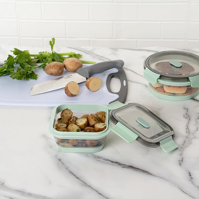 Restaurantware-Fresh Hero 23.8 Ounce Storage Containers, 1 Durable Airtight Food Containers - Microwavable, Freezable, Green Plastic, Collapsible, Dishwashable, With Vented Lids