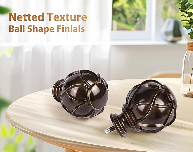 Curtain Rods 2 Pack, HOTOZON Curtain Rods for Windows 28 to 48 Inch, Adjustable Heavy Duty Drapery Rod 32 to 43 Inch with Netted Texture Finials, Antique Bronze