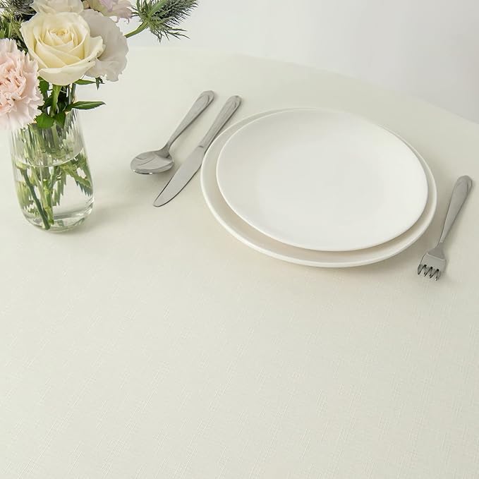 maxmill Round Linen Looking Textured Tablecloth Spill-Proof Wrinkle Free Soft Jacquard Table Cloth for Circular Table Cover, for Dining Room Buffet Banquet Parties Holiday Dinner, 70 Inch Ivory