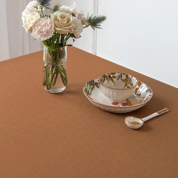 maxmill Fall Tablecloth Waterproof Spillproof Wrinkle Resistant Soft Slubby Texture Table Cloth for Harvest Thanksgiving Dinner and Party Indoor and Outdoor Use, Square 60 x 60 Inch, Amber Bronze
