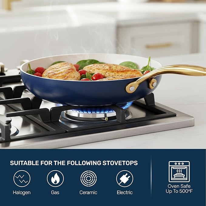GOTHAM STEEL 11 Inch Non Stick Frying Pans Nonstick Skillet, Ceramic Pan for Cooking Non Toxic, Nonstick Frying Pan Skillets with Stay Cool Handle, Fry Pans, Oven and Dishwasher Safe - Navy