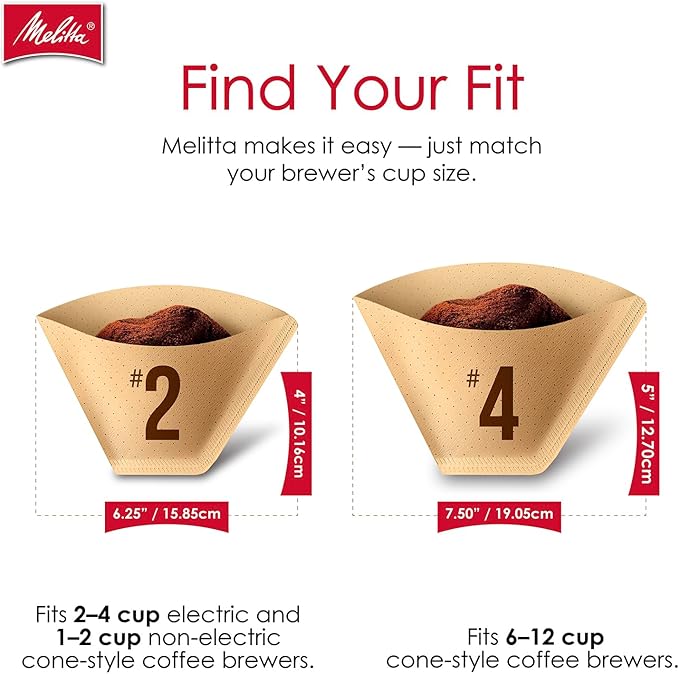 Melitta #2 Cone Coffee Filters, Natural Brown, 100 Count (Pack Of 6), 600 Total Filters - Fits all 2-6 Cup Cone Coffee Makers and 1-cup Pour-Over Brewers, Compostable, Tear-Resistant, Made in USA