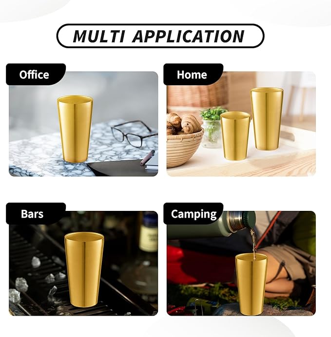 12 Pack 18.6 oz Stainless Steel Insulated Cup, Double Wall Vacuum Metal Cup, Reusable Camping Cups Unbreakable Indoor Outdoor for Party, Home, Office, BBQ, Gold