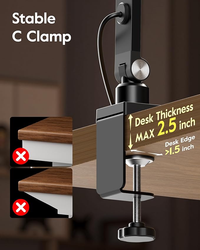 Desk Lamps for Home Office, 2000LM Eye-Caring Desk Light with Clamp, Dimmable Zoom Lighting with 3 Colors & 10 Brightness, Remote Computer Ring Light for Video Calls,Conference, Reading, CRI>97.8