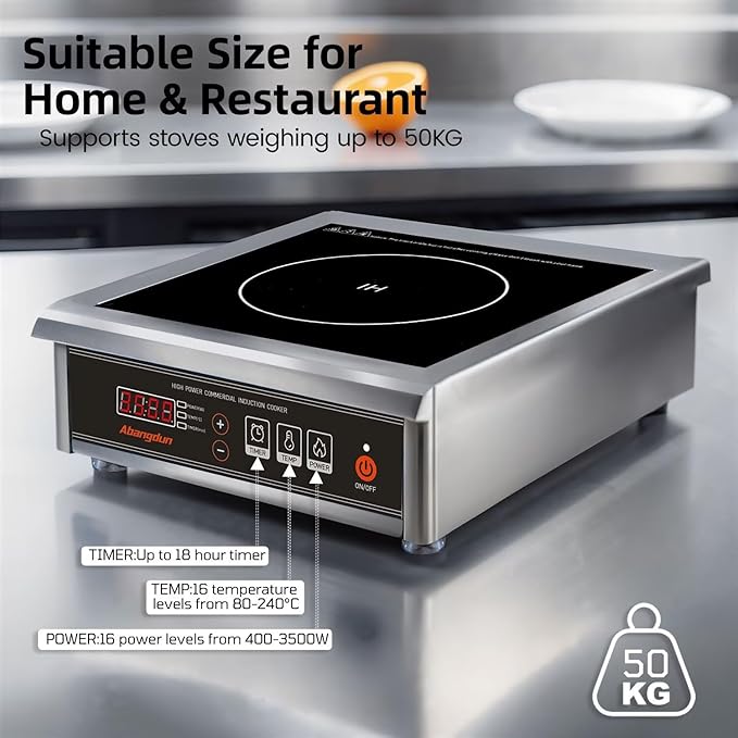 3500W Commercial Induction Cooktop, 240V Single Induction Burner with 18-Hour Timer, High-Efficiency Induction Heater for Restaurant & Catering