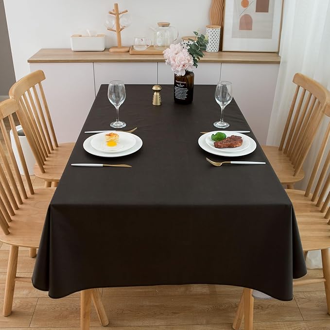 Pioggia Vinyl Tablecloth with Flannel Backing Square Waterproof Oil-Proof Plastic Table Cloth Wipeable PVC Table Cover for Indoor and Outdoor (Black, 60 x 60 Inch)
