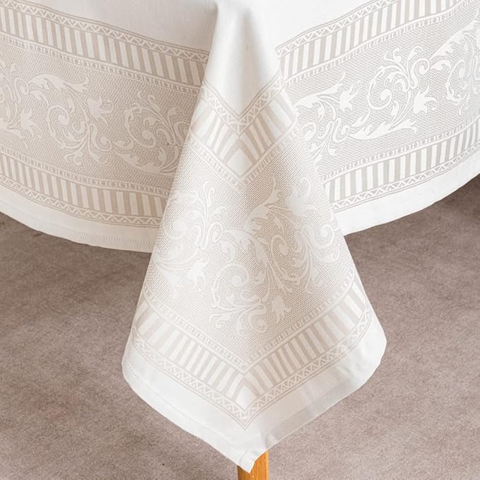 MANGATA CASA Rectangle Tablecloth Faux Cotton Waterproof and Wrinkle Resistant Washable Jacquard Polyester Table Cloth for Kitchen Dining/Party/Indoor and Outdoor Use(Light Taupe,60x120 inch)