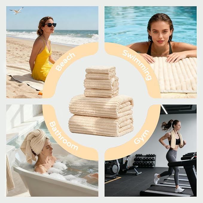 Bath Sheet Set of 6 (80"x40"),Oversized Bath Towels for Adults Luxury Extra Large Bath Sheets Super Soft Highly Absorbent Microfibers Quick Dry Bath Towels Large for Bathroom (Beige, 6Piece)