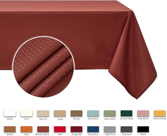 maxmill Weaved Texture Rectangular Tablecloth Water Resistance Spillproof Soft Fall Table Cloth for Dining Room, Thanksgiving Parties and Halloween Holiday Dinners, 60 x 120 Inch, Rustic Brick