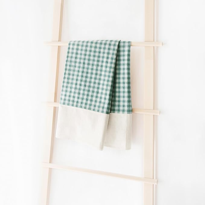 MONDAY MOOSE Gingham Checkered Farmhouse Rustic Picnic Style Decoration Rectangle Natural Stonewashed Cotton Tablecloth for Kitchen, Dining Room, Restaurant (55x70 inch, Green/White)