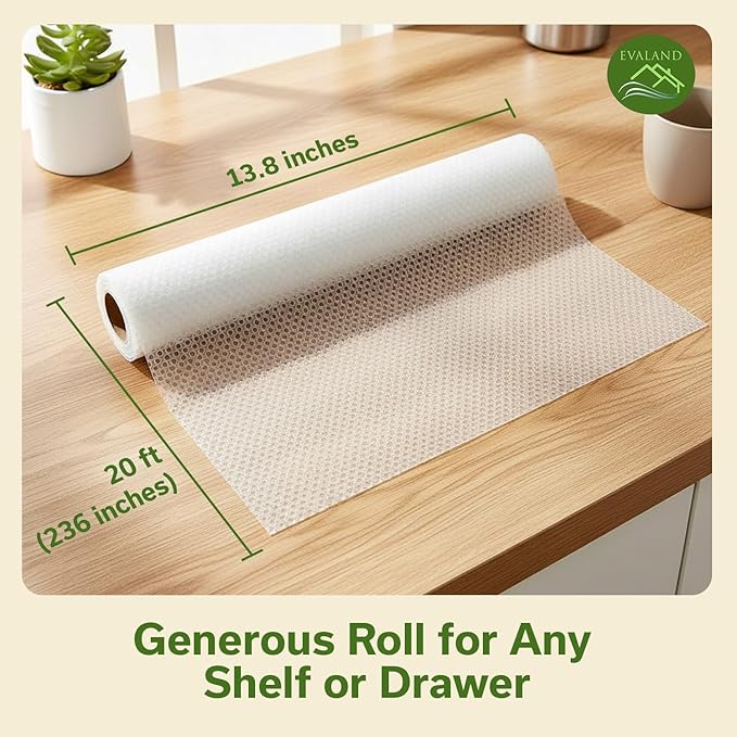 EVALAND Shelf Liners for Kitchen Cabinets Non-Adhesive 13.8" x 20 FT Clear Drawer Liner Non Slip, Washable Cabinet Liner, Waterproof Shelf Liners for Cabinets, Refrigerator Bathroom Pantry Cabinet Mat