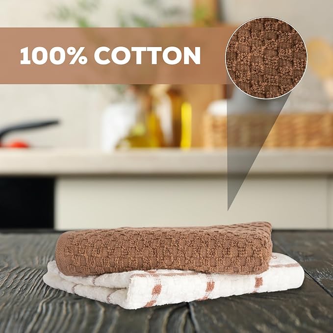 GOLD TEXTILES Kitchen Towels 144 Pack Premium 100% Cotton Dish Towels for Kitchen (15 x 25 Inches) Soft & Absorbent Kitchen Hand Towels for Drying Dishes, Cleaning - Reusable and Washable (Brown)