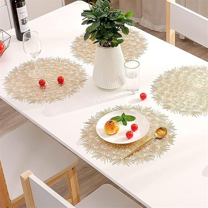 Placemats Elegant Tablemats Dandelion Flower Shape Placemats Place Mats for Kitchen Dining Table Holiday Wedding(Sliver,4Pcs)