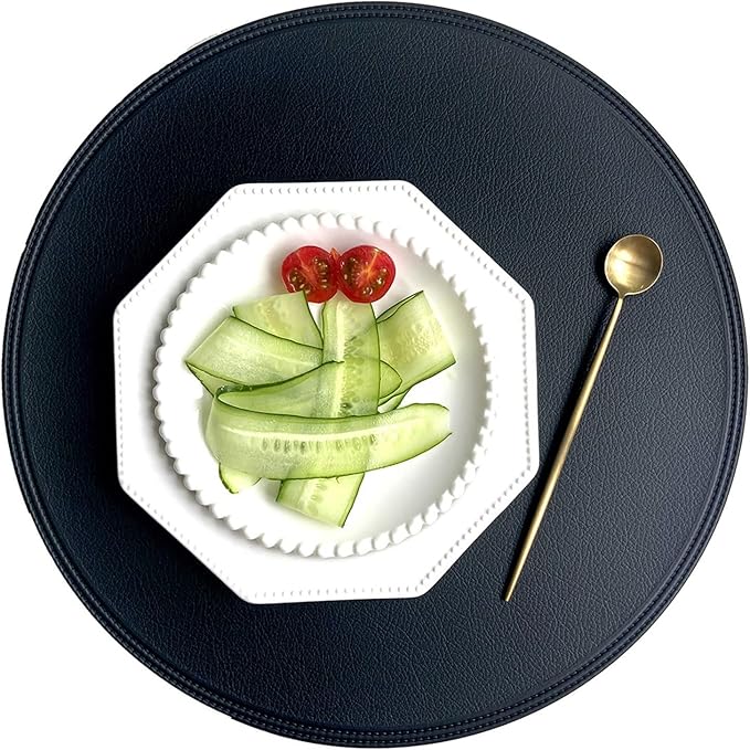 Set of 1/4/6 Round PU Leather Placemats Non-Slip Heat Insulation Tableware Pad for Modern Simple Waterproof Home Table(Y Circle oragne,R 38CM 4pcs)