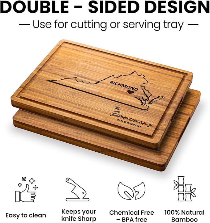 Virginia Cutting Board, Personalized Wooden States Decor, Bamboo Destination Souvenirs, State Shaped Famiy Long Distance Gifts, Virginia Beach Gifts