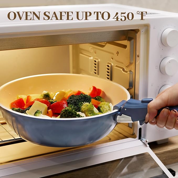 23Pcs Ceramic Cookware Set Non Stick Pots and Pans Set Non Toxic with Detachable Handle Induction Kitchen Cookware Set Space Saving, Oven & Dishwasher Safe, Navy