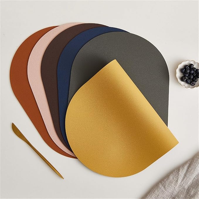 PU Oval Placemat for Dining Table Leather Textural Designed Non-Slip Oil Proof Water Heat Stain Placemat(1PCS Double Sided D)