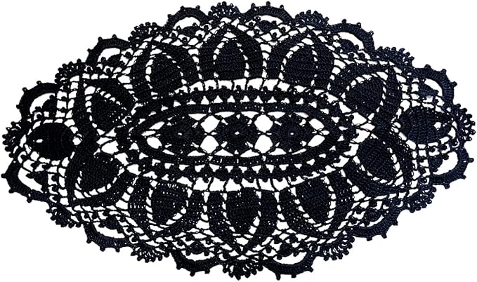 BIBITIME Lace Tablecloth Doily Handmade Crochet Placemat Women Vase Mat Kitchen Table Runner (4PCS- 12 x 22 in, Black)