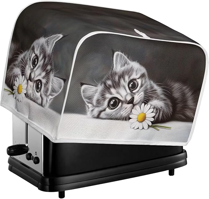 Doojoayie Cute Cat Toaster Cover for Kitchen Small Appliance Bread Machine Protector Washable Oven Cover 4 Slice Kitchen Decorative Accessories