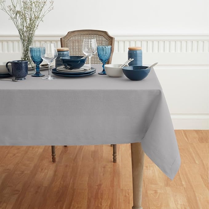 Solino Home Soft Grey Linen Tablecloth 60 x 108 Inch - 100% Pure Linen Table Cloth for Rectangle Tables - Fete, Machine Washable Tablecloth for Winter, Spring