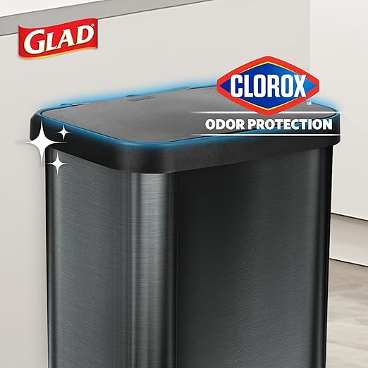 Glad Stainless Steel Step Trash Can, Large Metal Kitchen Garbage Bin with Soft Close Lid, 20 Gallon, Pewter - Indoor & Outdoor Waste Container with Odor Protection and Bag Roll Holder