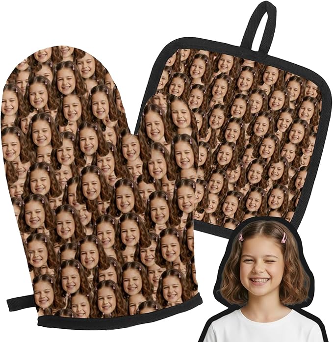 Custom Oven Mitts and Pot Holders Sets,Personalized with Face Customized Photo,Baking Gifts for Women,for Kitchen Cooking BBQ