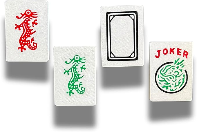 Mahjong/Mah Jongg Fridge Magnet, Whiteboard Magnet, Mahjong Gift- Game Night Decor (Joker/Red, Green and White Dragon) (4 Piece Set)
