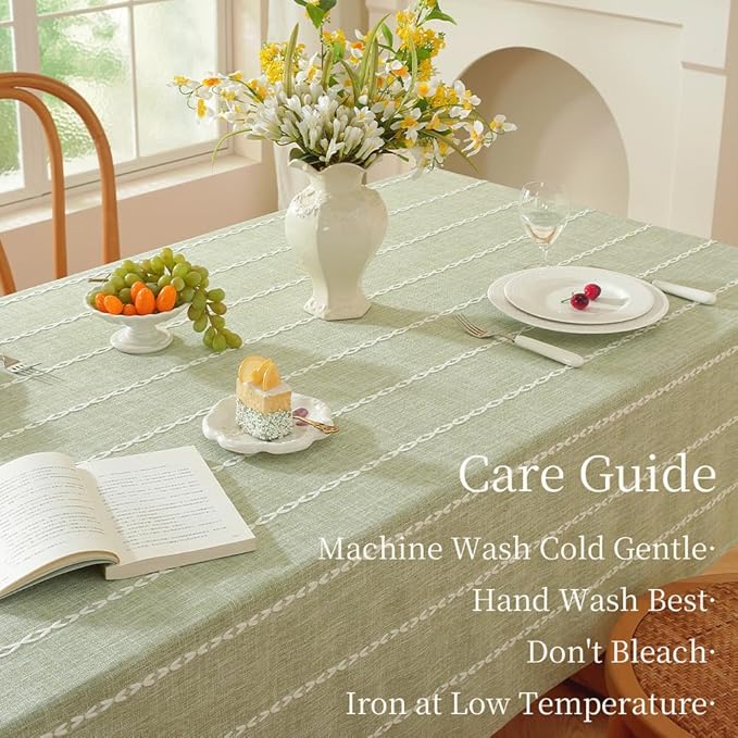 Zobesta Sage Green Tablecloth Rectangle 53 x 70 Inch, Cotton Green Table Cloth Rectangle Table, Washable Farmhouse Soft Boho Tablecloths Rectangular for Party, Holiday, Picnic, Dining, Outdoor,Fall