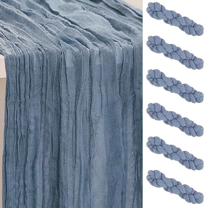 6 Pack Dusty Blue Cheesecloth Table Runner 35x120 Inch 10Ft Rustic Gauze Cheese Cloth Table Runner Sheer Cheesecloth Table Runners for Wedding Party Bridal Shower Decoration