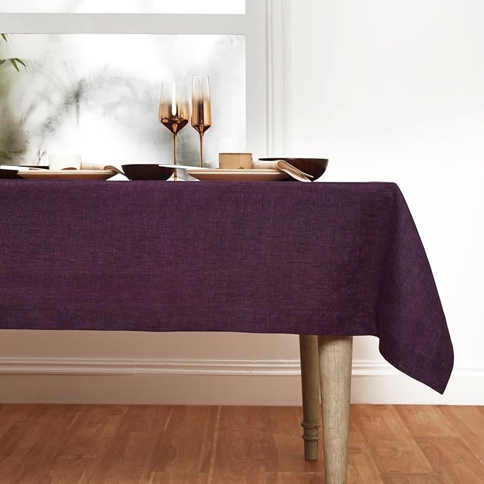 Solino Home Linen Grape Tablecloth 60 x 156 Inch - Athena, 100% Pure Linen Rectangle Tablecloth - Machine Washable Table Cloth for Valentines, Spring, Easter