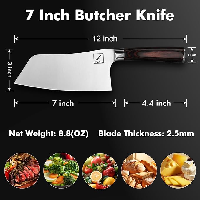 imarku 7 Inch Meat Cleaver Knife,Japanese SUS440A High Carbon Stainless Steel Butcher Knife with Ergonomic Handle,Ultra Sharp Vegetable Kitchen Knife for Home,Birthday Gifts for Men and Women