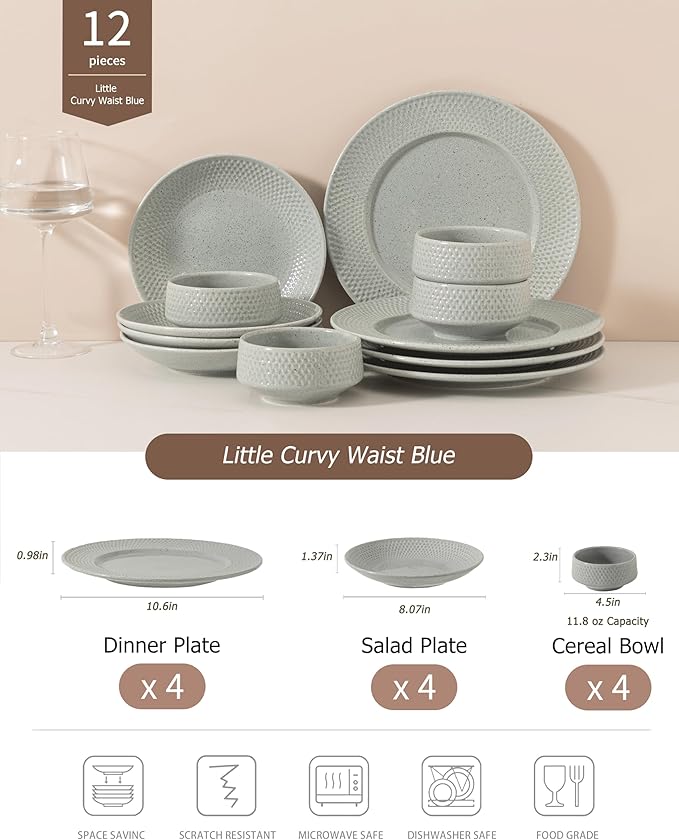 Dinnerware sets plates and bowls sets modern plates,Ceramic Dinnerware Sets,12 Pieces Porcelain Lightweight Plates,Scratch Resistant Dish Set (style - 12, 4 - Set (12pcs))