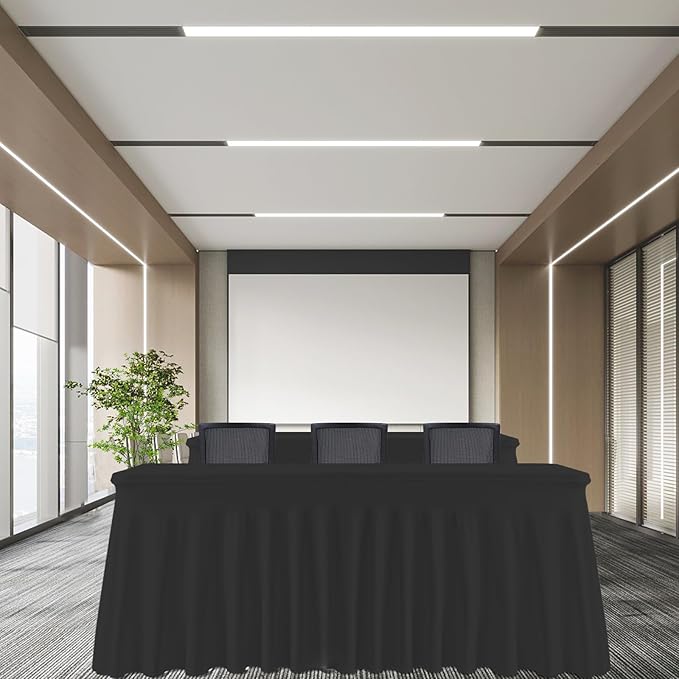 6 Pack Black Rectangle Tablecloth 72 Inch with Elastic Skirt - Wrinkle-Resistant Spandex Fitted 6FT Tables, Stretchable Table Cover for Wedding Banquet Birthday Party Buffet Restaurant