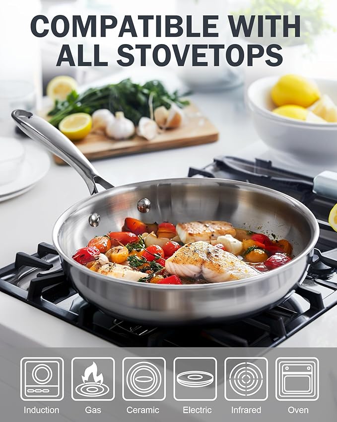 Cooks Standard Frying Pan Stainless Steel, 10-Inch Multi-Ply Clad wok Stir Fry Pan Kitchen Skillet, Silver