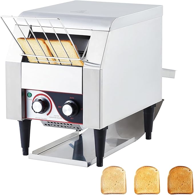 Commercial Conveyor Toaster, 150 Slices/Hour Stainless Steel Toaster Oven with Dual Heating & 7-Speed Belt for Bagels/Buns/Bread in Cafes/Buffets