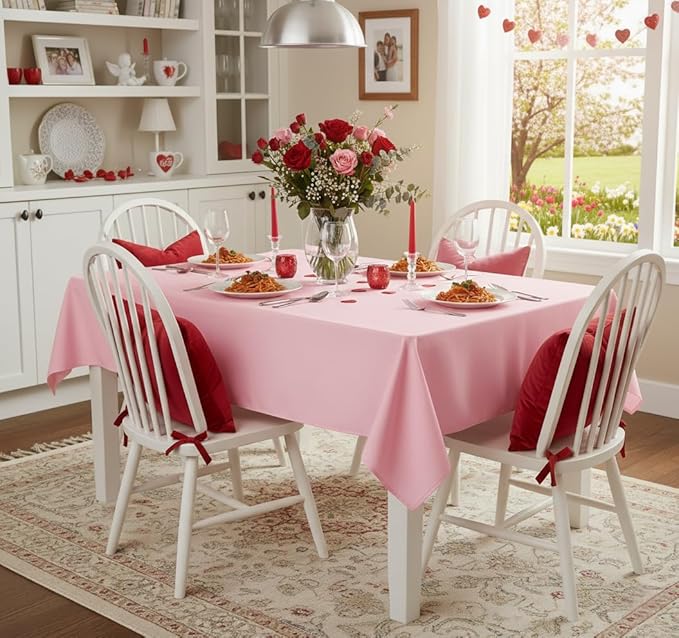 sancua Rectangle Tablecloth - 54 x 108 Inch - Stain and Wrinkle Resistant Washable Polyester Table Cloth, Decorative Fabric Table Cover for Dining Tables, Buffet Parties and Camping, Pink