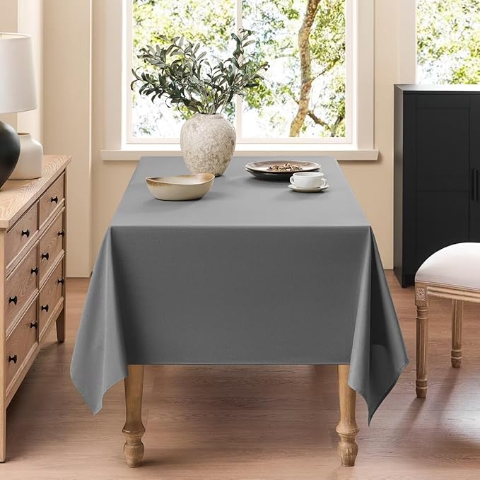 Faux Linen Tablecloths for Rectangle Tables, Burlap Textured Table Cloths Washable Farmhouse Table Cover Water Resistant for Dining, Wedding, Outdoor(Dark Grey, 60"×104")