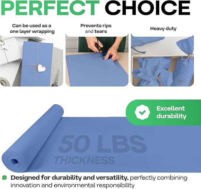 Blue Kraft Paper Roll 36" x 1200" (100 feet) with Cutter - USA-Made Wrapping Paper for Packing, Moving, Shipping & Crafts/Arts - 100% Recyclable Natural Craft Material by IDL Packaging