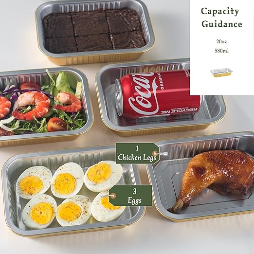 6" x 4" Shallow Heavy-Duty Aluminum Foil Pans with Snap-On Lids, 20oz, 5 Pack – Extra-Thick Disposable Foil Containers for Oven, Baking, Freezer & Food Storage