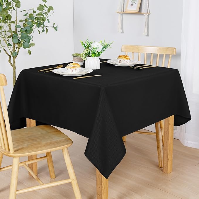 Hiasan 60 X 60 Inch Square Textured Tablecloth - Waterproof Spillproof Antiwrinkle Jacquard Table Cloth for Kitchen and Dining Dinner, Outdoor Picnic, Holiday and Parties, Black