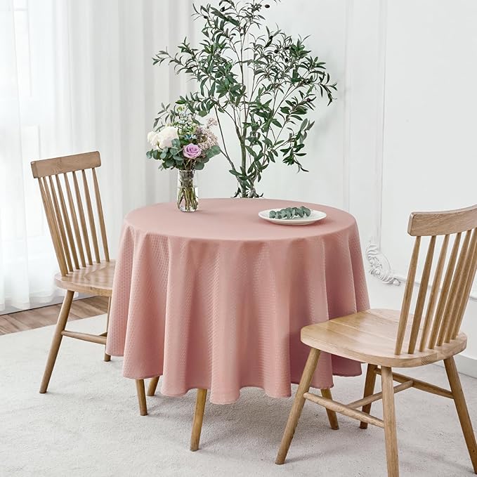 maxmill Round Weaved Texture Design Tablecloth Spill-Proof Wrinkle Free Soft Washable Table Cloth for Circular Table Cover, for Dining Room Banquet Parties Holiday Dinner, 70 Inch Pale Blush