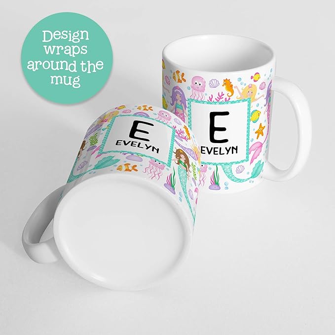 Personalized Mermaid Kids Mug with Name and Initial, Lightweight Polymer
