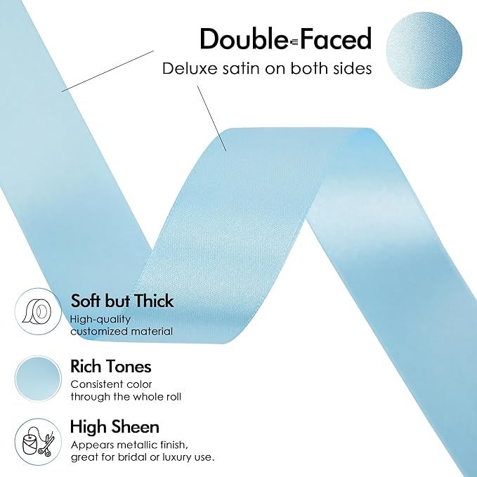MEEDEE Blue Ribbon 1 Inch Light Blue Satin Ribbon Lux Double Faced Satin Ribbons by 50 Yards Polyester Blue Wrapping Ribbons for Crafts, Weddings, Flower Bouquet, Holiday Decorating