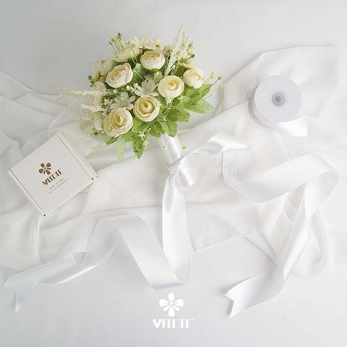MEEDEE White Satin Ribbon 2 Inch White Ribbon Lux Double Faced Ribbons by 25 Yards Silk Ribbons for Gift Wrapping, Crafts, Satin Weddings, Flower Bouquet, Holiday Decorating