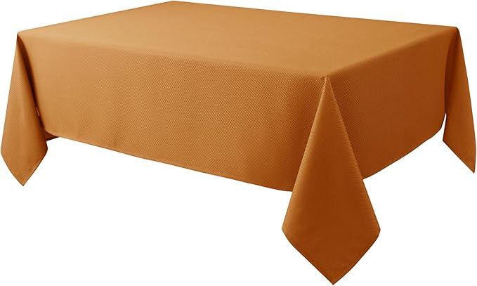 Biscaynebay Fall Tablecloth Textured Fabric 90x132 Inch Rectangular, Bronze Thanksgiving Autumn Harvest Water Resistant Fabric Tablecloths for Kitchen, Dining, Wedding, Parties Machine Washable